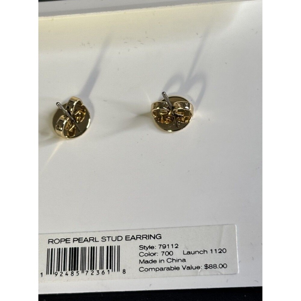 NWT Tory Burch Gold-tone Tory Logo Rope Faux Pearl Women's Earrings Pierced - Picture 4 of 7